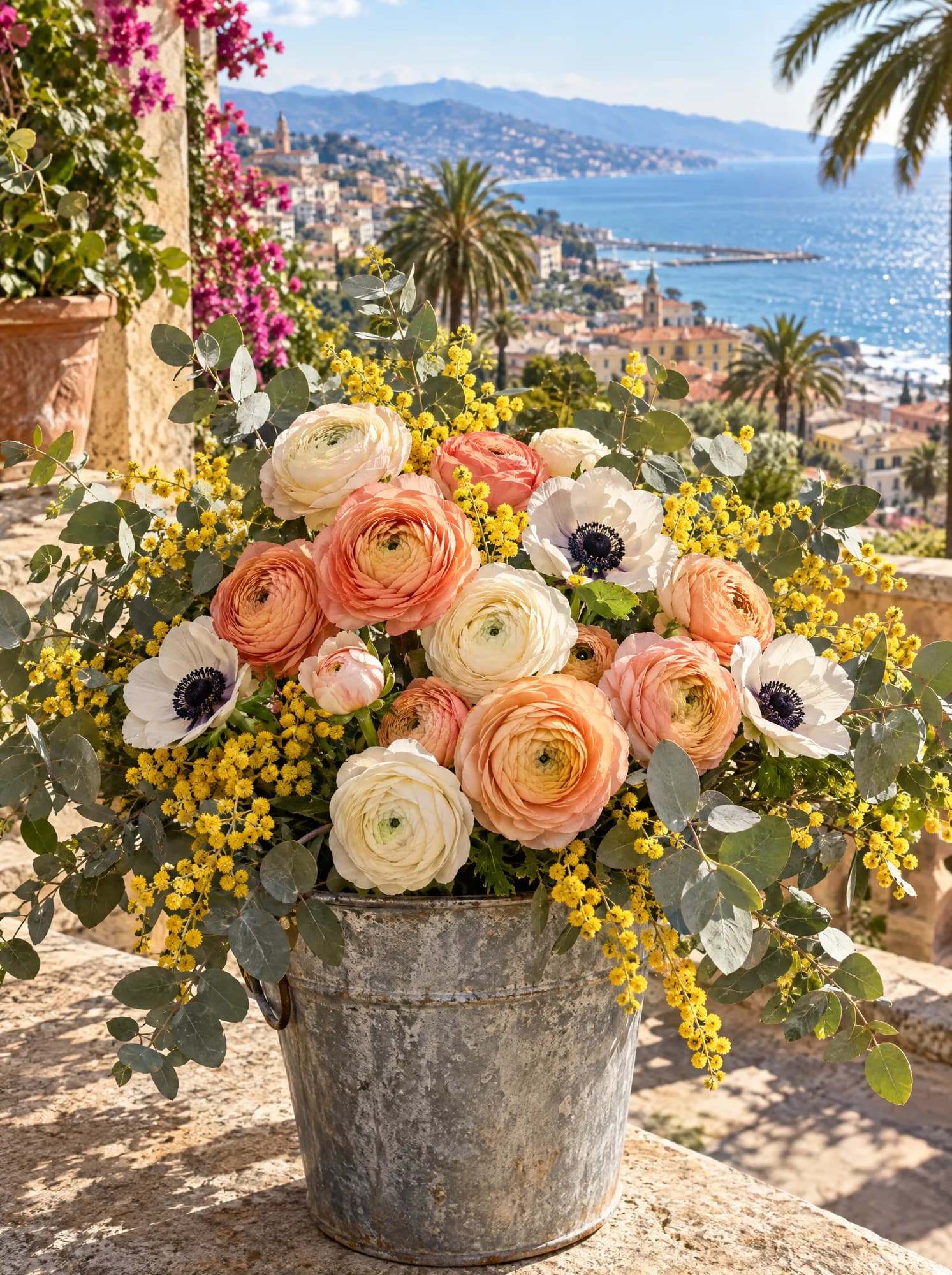 Ranunculus, anemone și mimoza din Italia
