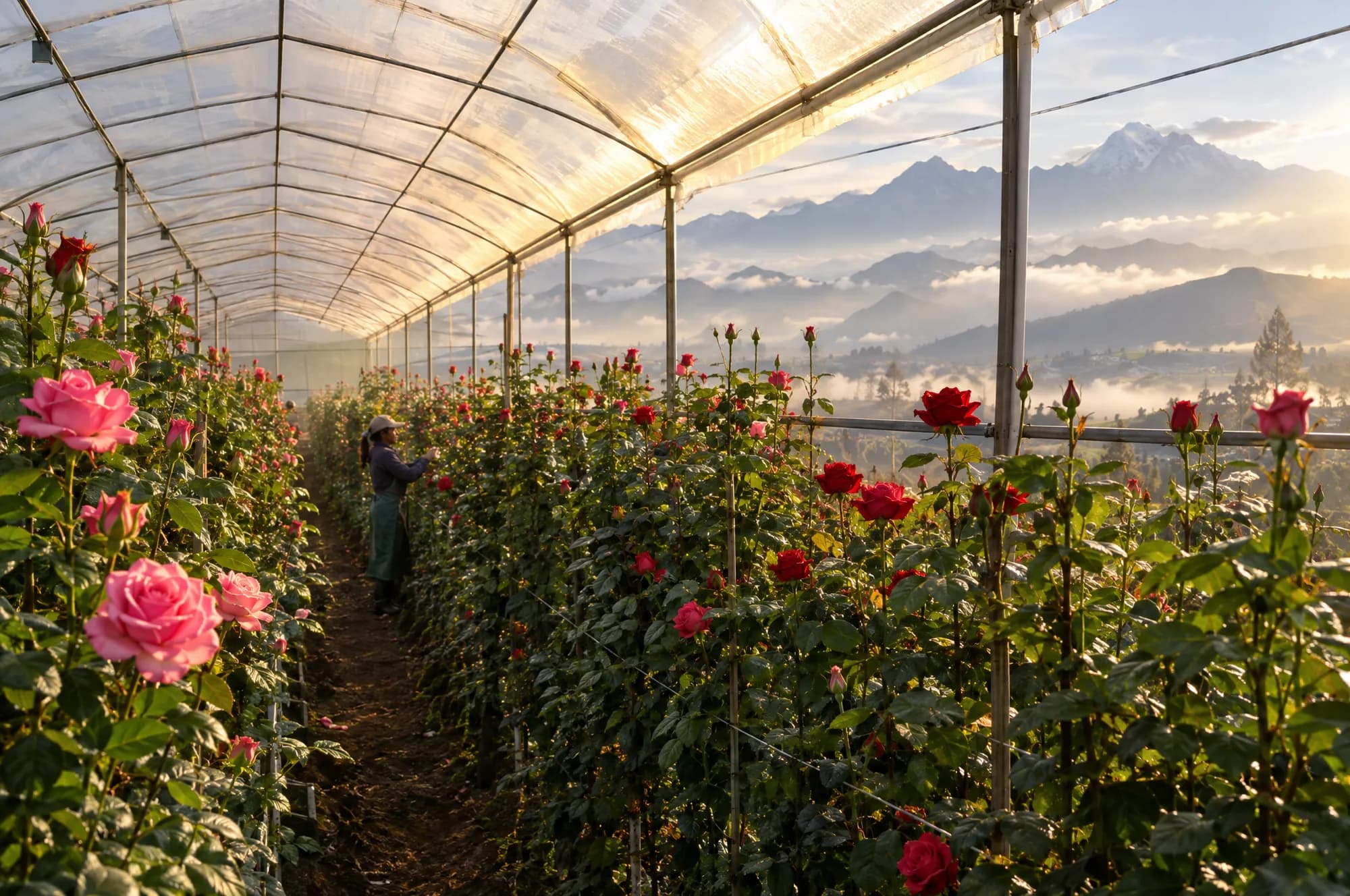 Seră de trandafiri la altitudine în Ecuador